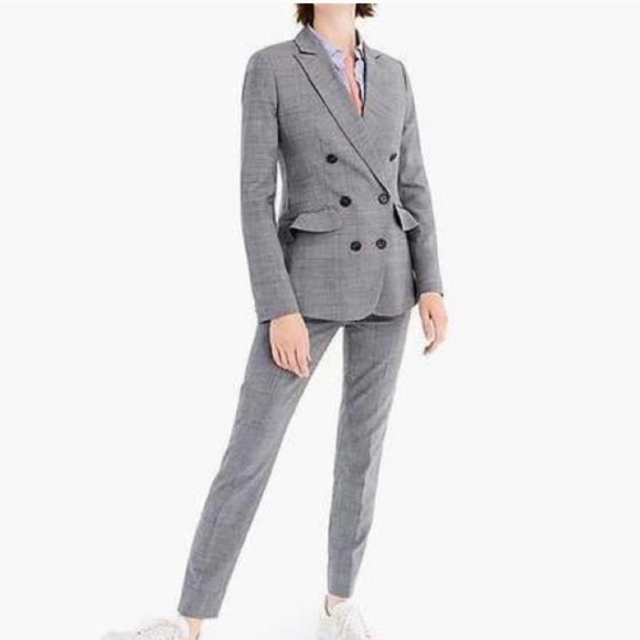 J. Crew Glen Plaid Wool Ruffle Double Breasted Blazer Jacket - Picture 3 of 13